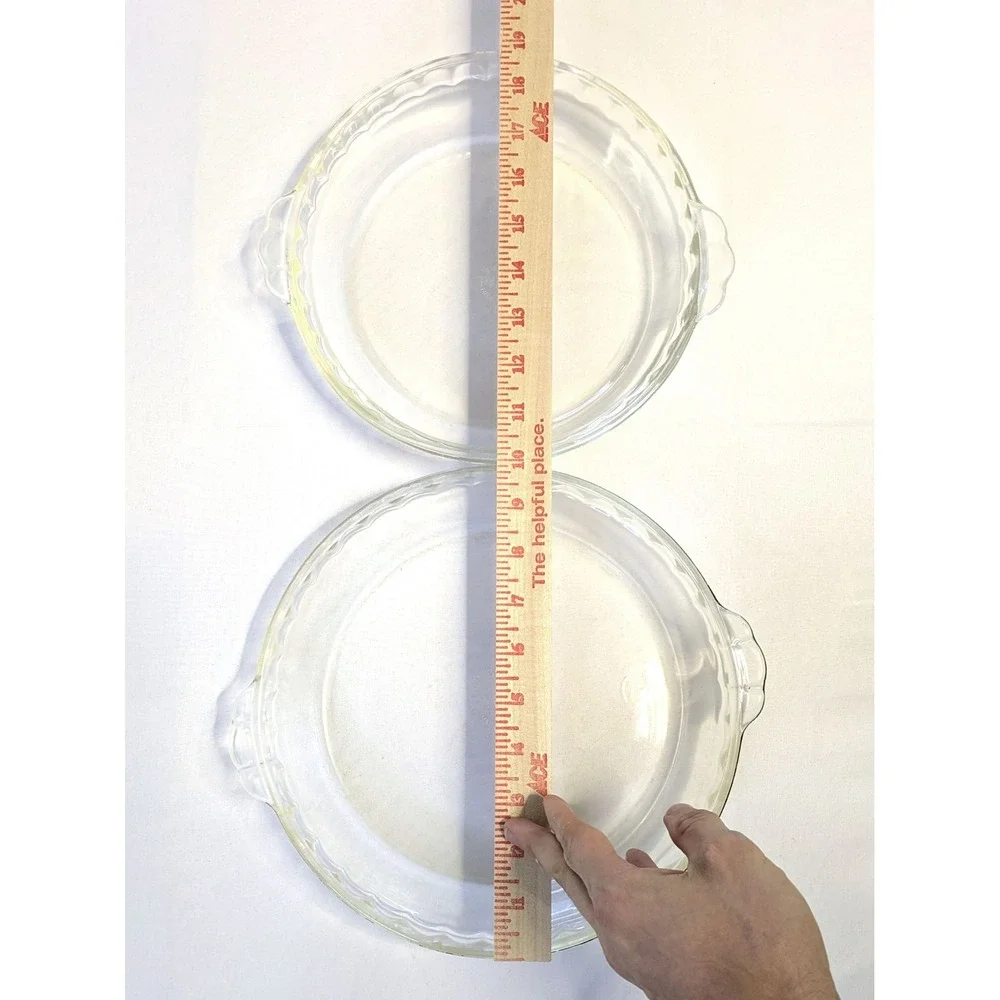 Vintage Pyrex Clear Glass Pie Plate Set 228 8.5in and 229 10in Scalloped Edge